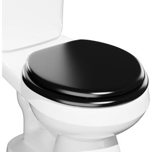 Round Black Slow Close Toilet Seat, Heavy Duty Wood Toilet Seat with Baked Enamel Finish, Support 400 bls, Toilet Lid with Soft Close Zinc Alloy Hinges, Grip-Tight Bumpers, Easy Clean, Quick-Assembly