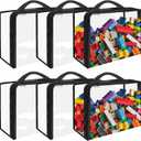 6 Pack Extra Large PVC Toy Storage Bags with Zippered Closure, Portable Toy Organizer for Board Games, Building Blocks, Books