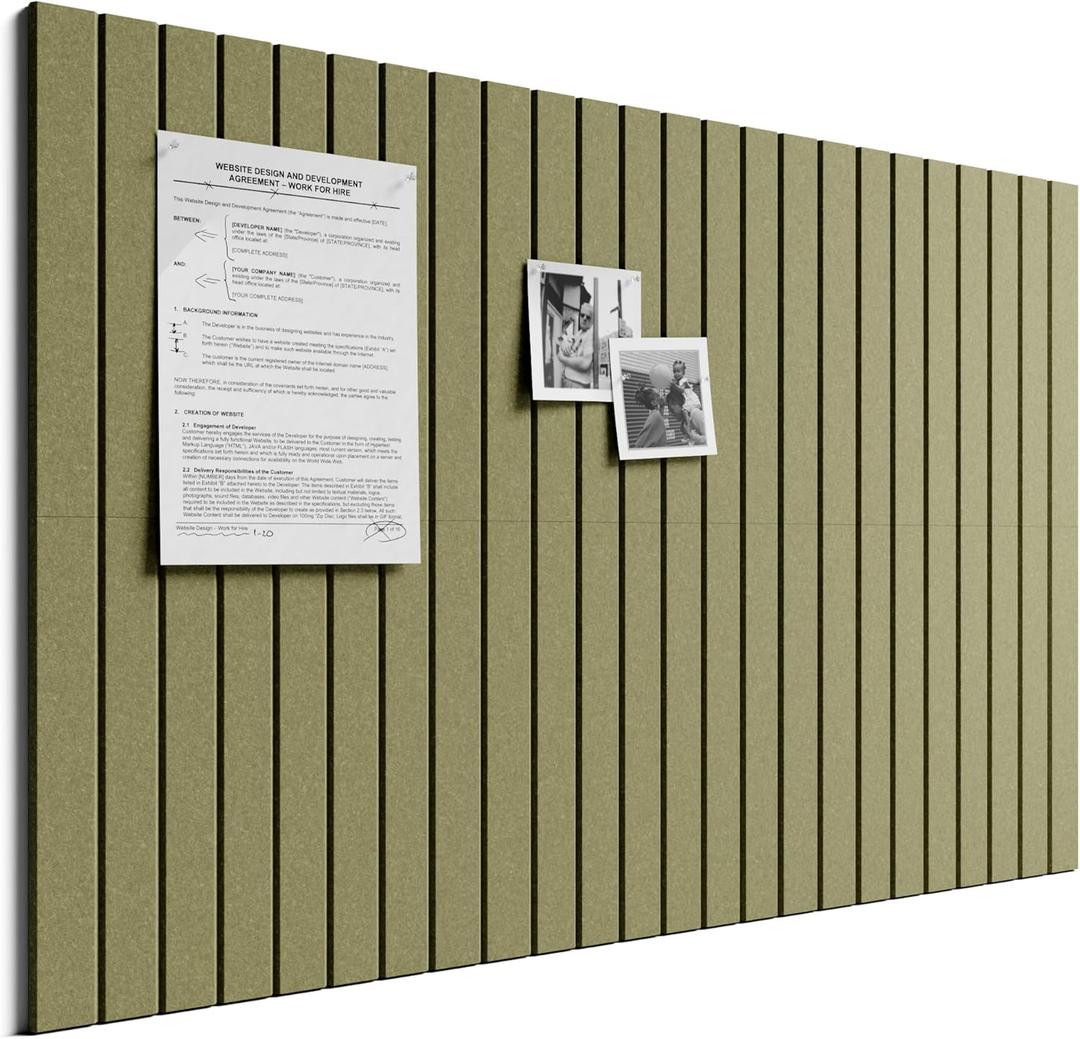 Bumusty Large Cork Board Alternative-36 x 24" Felt Bulletin Board Tiles, with 30 Pushpins, 40 Adhesive Tabs, Fine-Stripe 6-Pack, Cork Boards for Office Push Pin Board Felt Board-Olive Green