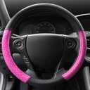 BDK CarXS Diamond Quilt Steering Wheel Cover, Pink Breathable Anti-Slip Protector with Bling Bling Sequin for Women, Fits Most Standard Wheel Sizes 14.5-15 inch