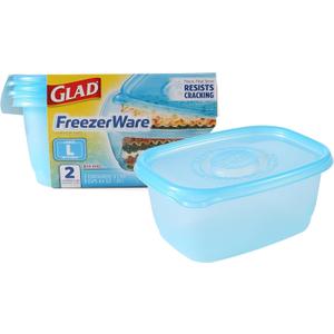 Glad GladWare FreezerWare Food Storage Containers with Lids, Large Rectangle BPA Free Plastic for Freezing Soups Meals and Batch Cooking, Crack Resistant, Microwave Dishwasher Safe, 64 Oz, 2 Count