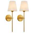 KUAUGST Wall Sconces Sets of 2, Retro Industrial Wall Lamps, Bathroom Vanity Sconces Wall Lighting with White Fabric Shade, Suitable for Bedroom Living Room Corridor Kitchen