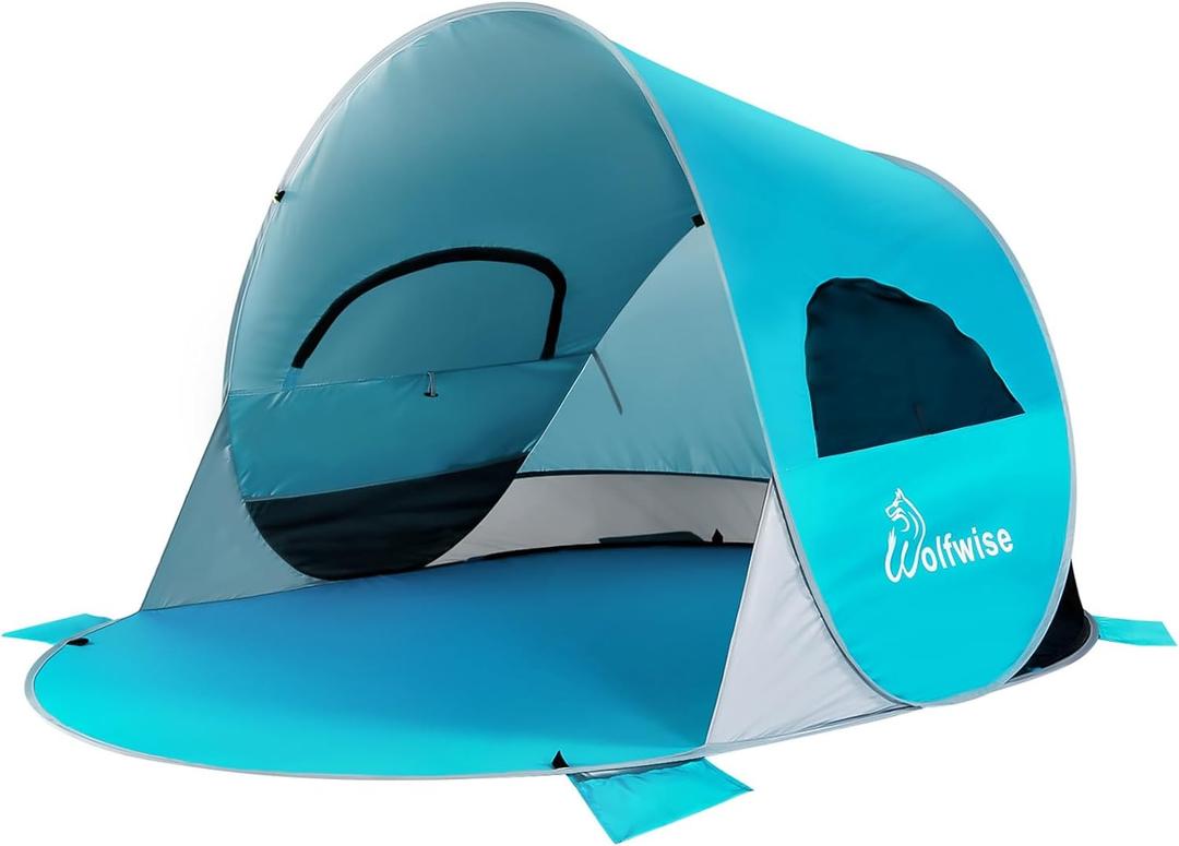 WolfWise UPF 50+ Easy Pop Up 3 Person Beach Tent Sport Umbrella Instant Sun Shelter Tent Sun Shade Canopy (Blue)