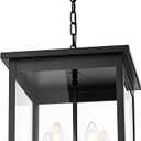 5 Lights Outdoor Pendant Light, Black Outside Chandelier, Exterior Hanging Fixture, Ceiling Mount with Clear Glass Shade Hanging Lantern Light Adjustable Pendant Light for Outdoor Hallway