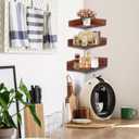 Demigo Corner Shelf Wall Mount Set of 3, Solid Acacia Wood Round Floating Corner Shelves for Storage and Display, Hanging Wood Shelves for Bedroom, Kitchen, Living Room, Bathroom (Brown)