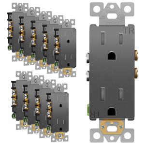 ENERLITES Elite Series Decorator Receptacle, Child Safe Tamper-Resistant Wall Outlet, Self-Grounding, Residential Grade, 15A 125V, 3-Pole, 3-Wire, UL Listed, 61501-TR-SG-10PCS, Space Gray, 10 Pack (Wall Plate Not Included)