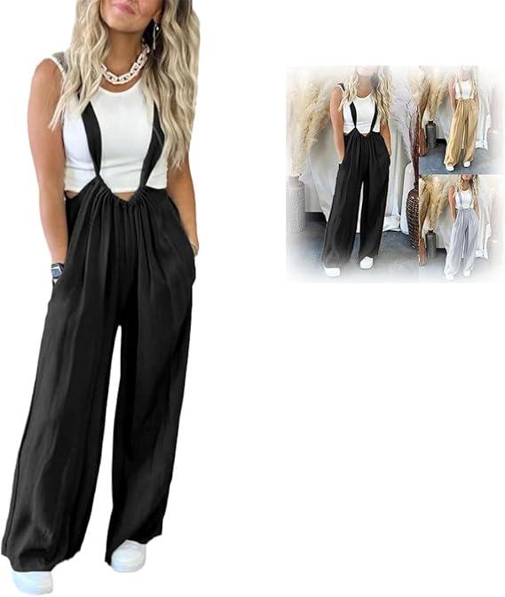 Silky Suspender Style Jumpsuit Suspender Jumpsuits For Women Flowy Overalls For Women Suspender Pants Overalls Size S