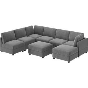 GarveeHome 138" Modular Sectional Sofa, 8 Seater Sectional Couch, U Shaped Sofa with Ottoman, Oversized Convertible Modular Couch for Living Room Apartment Office, Chenille Grey