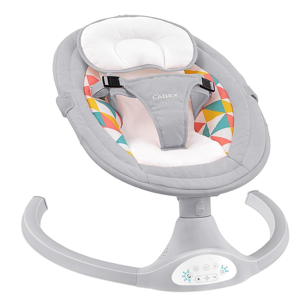 LAREX Baby Swings Electric Baby Swing Bluetooth Infant Swing Portable Rocker with 5 Speeds, 1 Seat Position, Remote Control, Grey (Light Gray)
