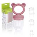 JEXFUN Baby Fruit Food Feeder Pacifier | Silicone Feeder and Teether for Infant Safely Self Feeding | Baby Teething Relief Toy Teether | Includes Additional Silicone Sacs, BPA Free (Pink)