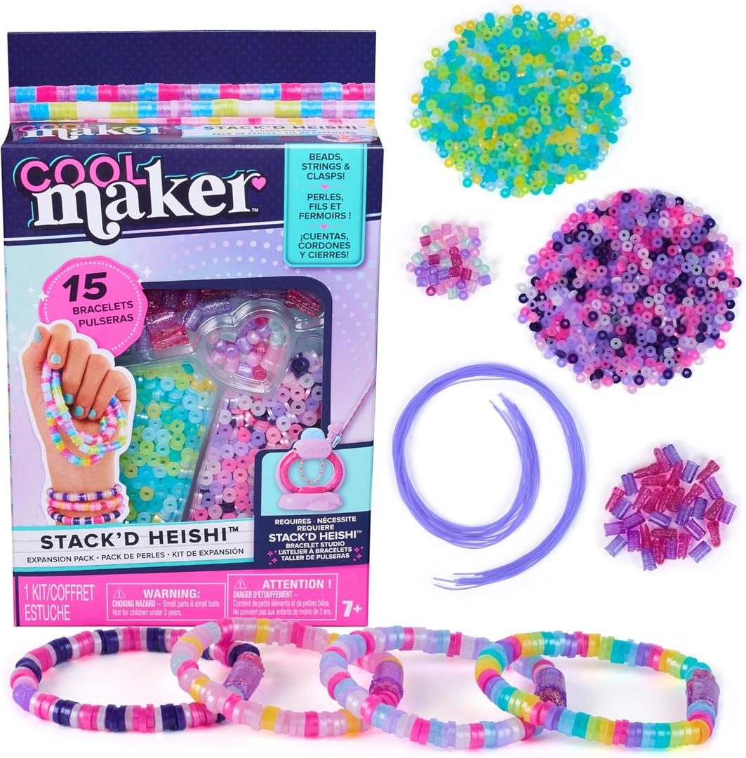 Cool Maker, Stackd Heishi Expansion Pack Bead Kit, Bracelet Making Kit with Over 1300 Beads for Bracelets, Makes 15, Arts and Crafts Kids Toys for Girls Ages 7 and up
