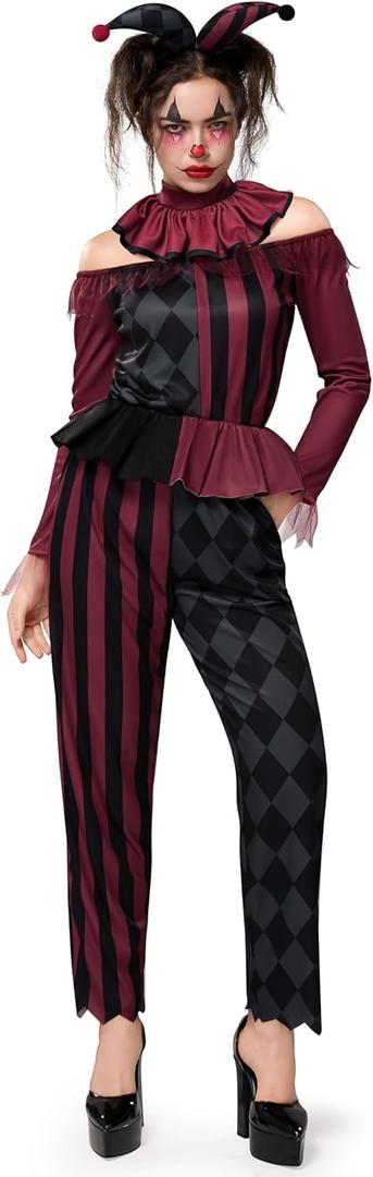 Spooktacular Creations Halloween Clown Costume Women, Scary Jester Set, Halloween Costumes for Women Adult 2025 (Large)
