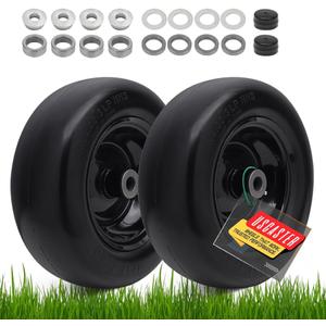11x4.00-5 Lawn Mower Tires Flat Free (2 Pack),Universal 11x4-5 Solid Smooth Tractor Turf Tire with Rim, 3.4" Centered Hub and 3/4" & 5/8" Bushing, For Zero Turn Mowers and Riding Lawn Mower (Black)