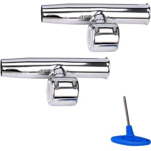 Amarine Made 2Pcs Stylish Stainless Clamp on Adjustable Fishing Rod Holder for Rails 1" to 1-1/4"