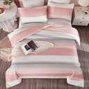 Litanika Pink Comforter Set Queen, 3 Pieces Blush White Colorblock Lightweight Bedding Comforter Set