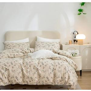 Jane yre Duvet Cover Queen Floral, Brushed Microfiber 3 Pieces Bedding Set, Garden Style Vintage Floral Queen Duvet Cover Flower, with Zipper Closure, Luxury Soft Breathable Comfy