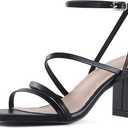 LACUONE Strappy Heels for women Block Heels Square Toe Chunky Ankle Buckle Pump Heeled Sandal SIZE 6.5 ( black )