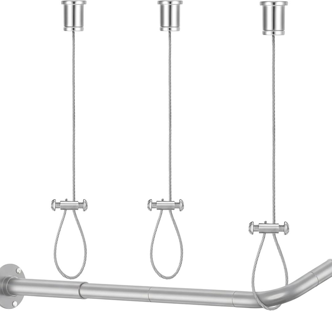 Otoolling 2 Pack Ceiling Mounted Shower Curtain Rod Support 60'' L-shaped Straight Shower Curtain Rod Rustproof Stainless Steel Adjustable Ceiling Suspension Holder for Closet Wardrobe Pipe Bracket