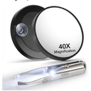 40X Magnifying Mirror with Suction Cup & LED Lighted Tweezers Set, 2 in 1 Hands-Free Makeup Mirror with Light and Precision Light Up Tweezers