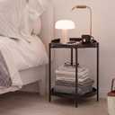 2 Tier Round Side Table, Folding Round Metal End Table Small Nightstand with Two Removable Tray for Bedroom Living Room Bedside Small Spaces Black