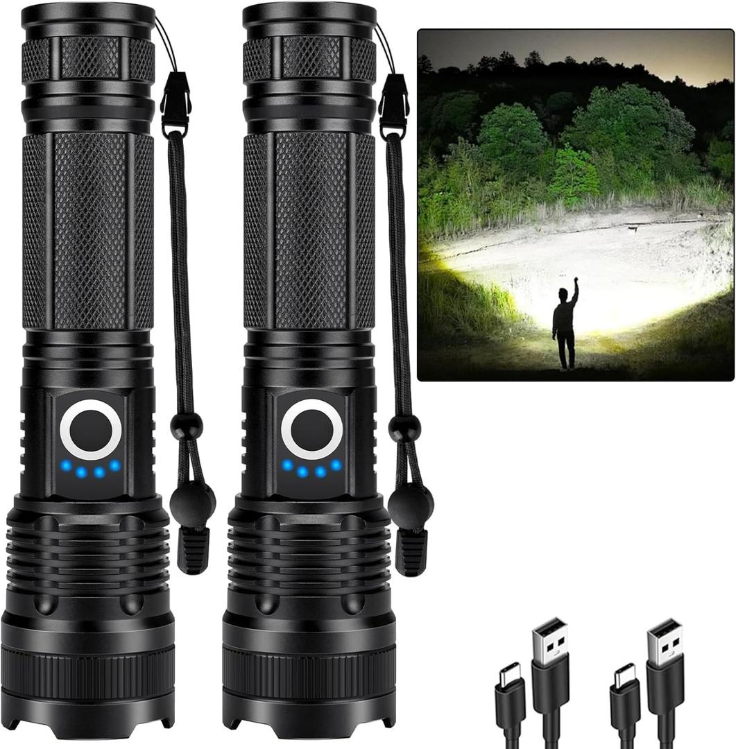 ALSTU Rechargeable 99,000 High Lumens Flashlight - 2Pack Bright LED Flash Light with 5 Modes, Powerful Waterproof Handheld Lintera for Camping Home (L-2P)