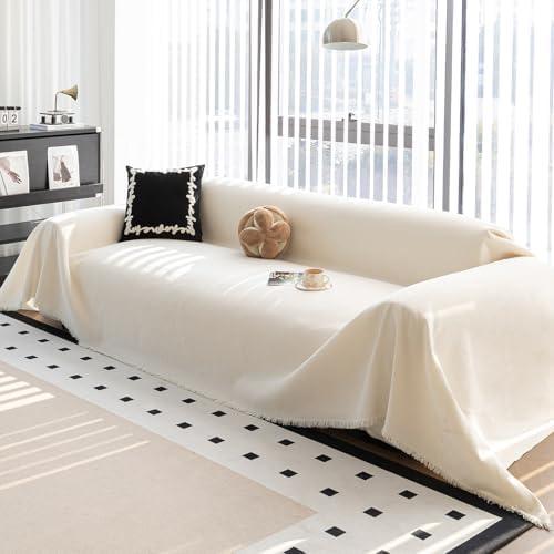 MDSASFD Durable Couch Cover Blanket, Sofa Blanket Cover Washable, Oversized Couch Cover Pet Friendly, Chenille Sofa Cover Blanket for 2-3 Cushions Sofas Solid Color(71"x 102"/Beige/1pc)