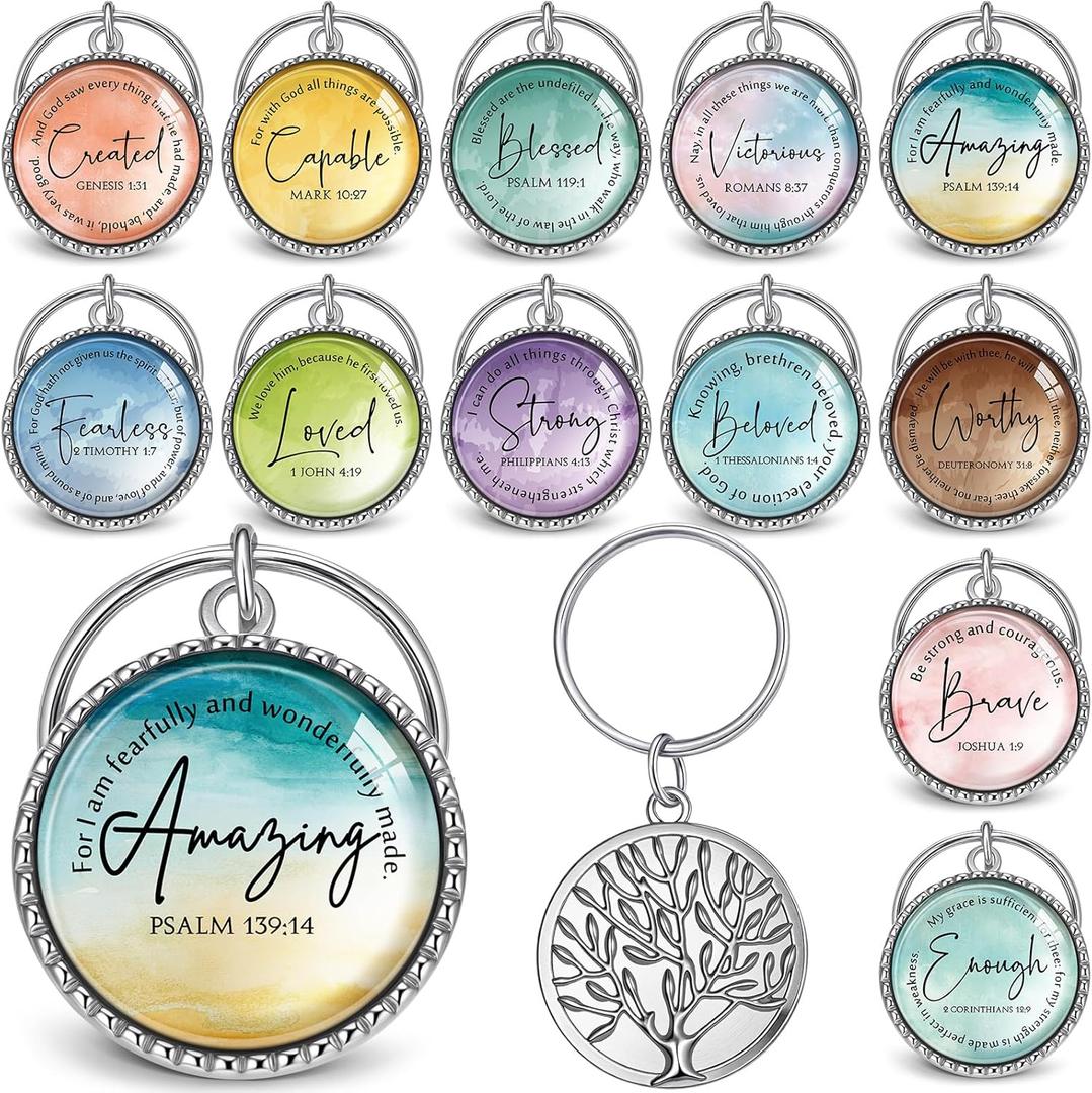 36 Pcs Christian Keychains Mini Bible Verse Keyring with Scripture Religious Church Gift for Women Men Easter Holiday Gifts (Classic)