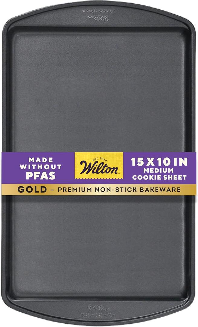 Wilton Gold Premium Non-Stick Warp-Resistant Bakeware, Made without PFAs, Medium Cookie Sheet, 15.25 x 10.25 in