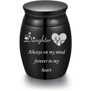 Mini Stainless Steel Decorative Cremation Keepsake Urns for Ashes 1.57 Inch High Small Funeral Urns Memorial Ashes Holder Share with Familiy Members-Black Color
