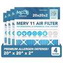 20x20x2 Air Filter (4-PACK) | MERV 11 | MOAJ Premium Allergen Defense | BASED IN USA | Pleated Replacement Air Filters for AC & Furnace Applications | Actual Dimensions: 19.70” x 19.70” x 1.75” (in.)