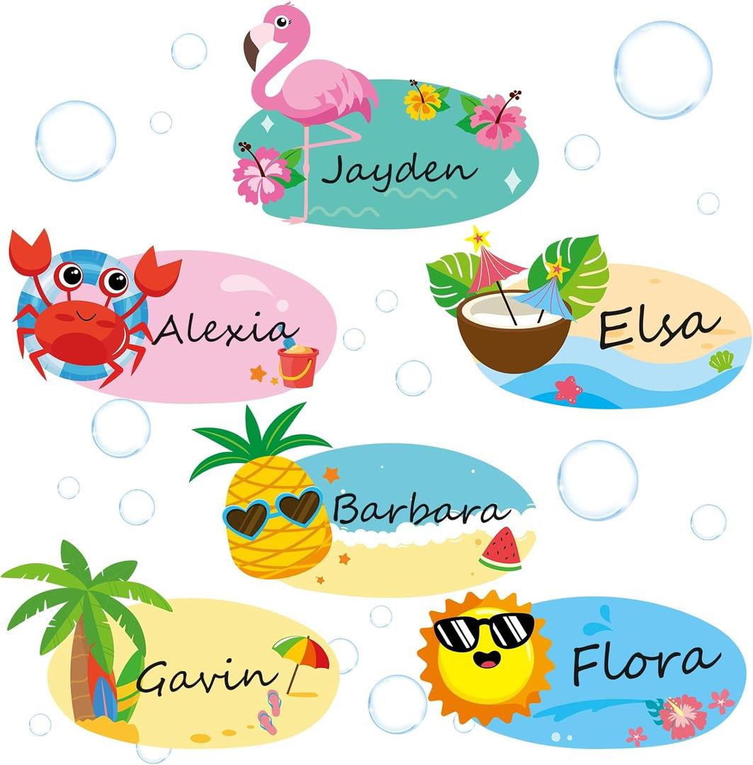 Henoyso 108 Pcs Summer Desk Name Tags for Classroom Hawaaii Beach Classroom Decor Locker Name Tags for Kindergarten, Preschool, 1st, 2nd & 3rd Grade Teacher Nameplates for Student