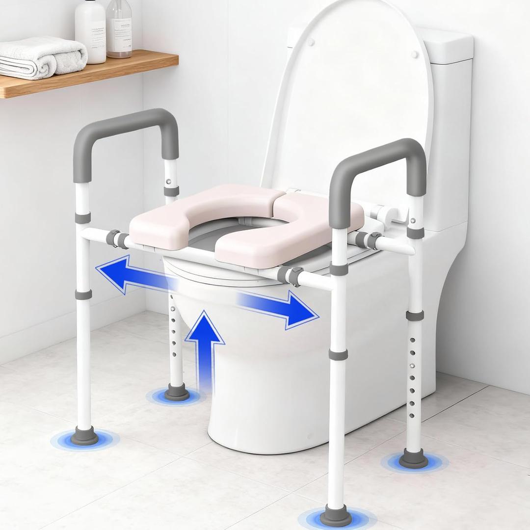 Raised Toilet Seat with Handles - 400lbs Width Adjustable Toilet Seat Riser for Seniors, Handicap and Disabled, Toilet Riser with Handles, Fit Any Toilets (Dark Grey)