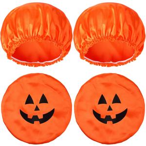 4 Pcs 11 Inch Halloween Bonnets for Sleeping Halloween Party Favors Basket Stuffers Fillers Goodie Bags Pumpkin Sleep Hat for Long Curly Hair Single Layer Scrub Cap Home Party Treat Bags Gifts