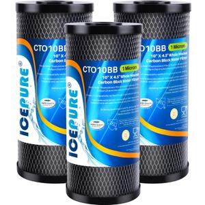ICEPURE 10"X4.5",1 Microns Whole House Sediment Activated Carbon Water Filter Compatible with Dupont WFHDC8001,EP Series,EPM Series,CB-BB-10, GE FXHTC, GXWH40L, GXWH35F, GNWH38S, CTO10BB,3PACK