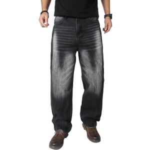 OIIIO Men's Wide Leg Baggy Casual Jean (28, 9104 Black Wash) (Black)