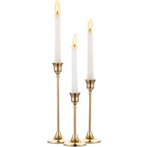 Candlestick Holders Taper Candle Holders, Set of 3 Candle Stick Holders Set, Brass Gold Candlestick Holder Set, Vintage Modern Decorative Centerpiece for Table Mantel Wedding Housewarming Gift