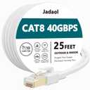 Jadaol Cat 8 Ethernet Cable 25 ft, 40Gbps 2000MHz Flat RJ45 S/FTP LAN Patch Cable, High-Speed Cat8 Network Cable for Router, Modem, Switch, Gaming Consoles, PC, Home Network & Streaming Devices, White
