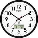 Atomic Wall Clock 12 Inch  Auto DST Modern Analog Battery Operated Silent Wall Clock with Temperature & Digital Calendar for Office Bedroom Kitchen, Round NonTicking Classroom & Garage Clock (Black)