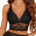 Avidlove Bralettes for Women Lace Wireless Bra V Neck Racerback Crop Top Adjustable Lingerie No Padded (Medium, Black)