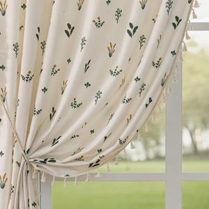 F-CHU Orange Floral Curtains 84 Inch Length 2 Panels Set Living Room Floor Length Drapes Bedroom Boho Farmhouse Window Curtain Panels Rod Pocket Tassel Dining Room Window Treatments 55" W x 84" L