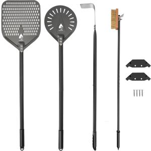 4 Piece Pizza Oven Kit Pizza Turning Peel 9 Inch Perforated Pizza Peel 12 Inch 40 Inch Aluminum Handle Pizza Oven Brush and Ash Rake Pizza Peel Set Pizza Oven Tools Kit