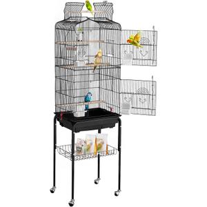 VEVOR 64-inch Open Top Large Parrot Bird Cage with Detachable Rolling Stand for Parakeets Finches Canaries Lovebirds Cockatiels Budgies Small Quaker Conures Flight Birdcage with Swing and Perch