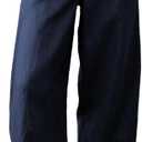 Tanming Womens Linen Pants Casual Capri Baggy Wide Leg Trousers Palazzo Pants Beach Vacation Outfits (Blue, L)