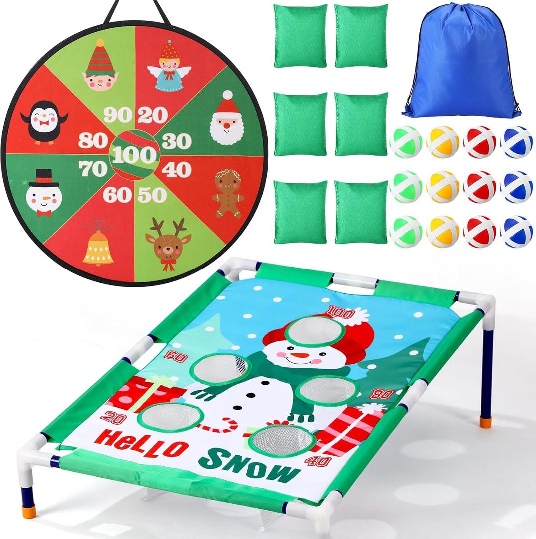 HyDren 22 Pcs Christmas Toss Game Bean Bag Toss Game Snowman Santa Claus Tree Dart Board Throwing Sporting Dart Board with Balls for Kids Adults Yard Indoor Outdoor Christmas Party Activity
