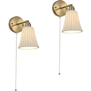 2-Pack Modern Gold Ceramic Hardwired Swing Arm Wall Sconces with Pull Chain Switch Indoor Wall Light Fixtures for Living Room, Bedroom, Kitchen & Home Office