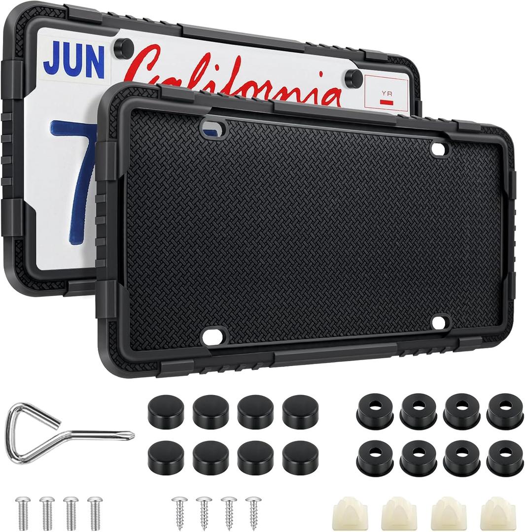 LivTee Silicone License Plate Frame, Black License Plate Holder with an Unobstructed Design, The License Plate Bracket is Rust-Proof, Noise-Proof and Weather-Proof, Truck Accessories for Men, 2PCS