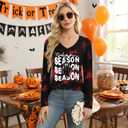 Halloween Shirt Women: Halloween Ghost Vneck Tshirts Fall Tees Skeleton T Shirt Witch Long Sleeve Tops (Large)