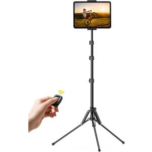 Lamicall Tablet Floor Tripod Stand - 64.9" Tablet Holder Mount with Adjustable Height for Stream/Watching with Bluetooth Remote, for iPad Pro 12.9, Mini, Air, iPhone and 4.7-13" Tablet and Cellphone
