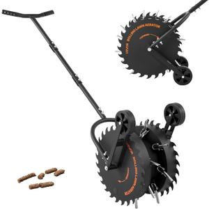 VEVOR Rolling Lawn Core Aerator, 16.6 in Coring Aerator Roller with Anti-Clog Tines, Heavy Duty & Rust-Resistant, Yard Grass Pulling Plugs Manual Aeration Tool for Compacted Garden Soil Loosening