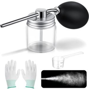 Qualirey 1 Pack Diatomaceous Round Food Grade Bulb Duster, Powder Duster About 2oz, Powder Dispenser, Home Applicator, Puffer Sprayer for Multi Purpose Indoor and Outdoor Use (Silver)